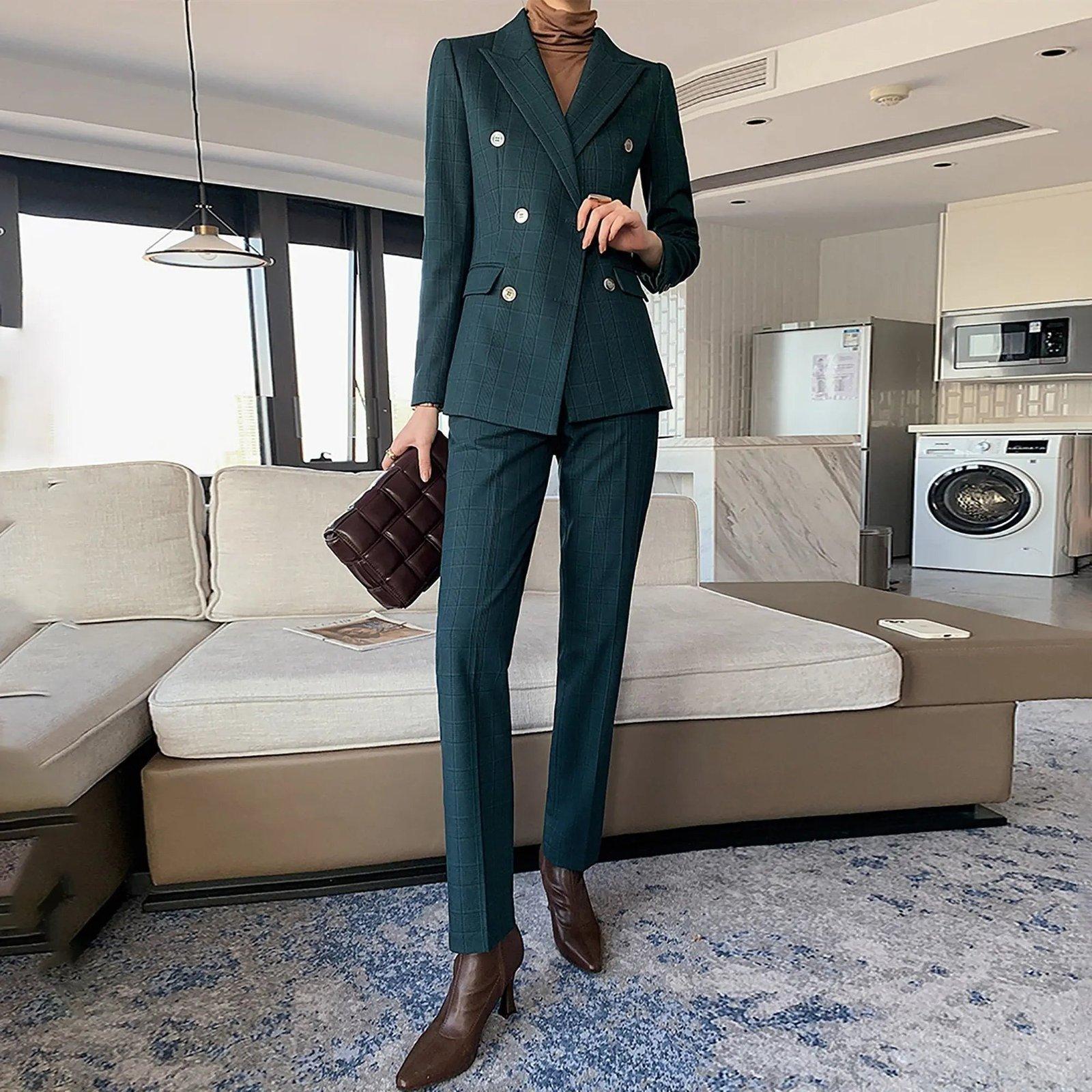 2PCS Womens Formal Business Blazer Suit Plain Jackets Long Pants Work  Outfit NEW | eBay